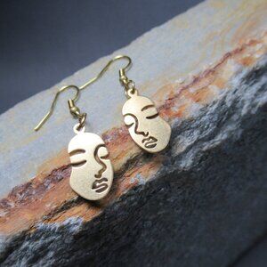 Dreaming Face Earrings, Little Dreamer Golden Brass
